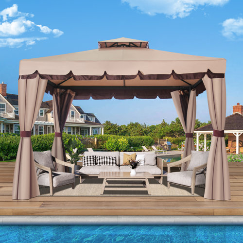 COVERONICS Outdoor Aluminum Patio Gazebo, Heavy Duty & Vented Gazebo with Netting & Curtain